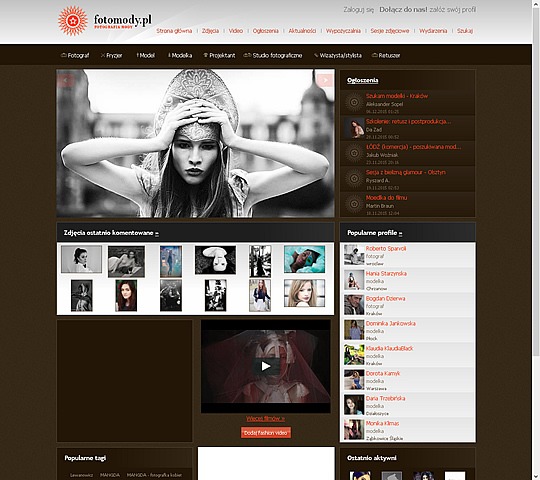 screen strony http://www.fotomody.pl - Portal społecznościowy dla osób zajmujących się fotografią mody. Technologie: frontend (html, css, js) oraz backend framework Symfony