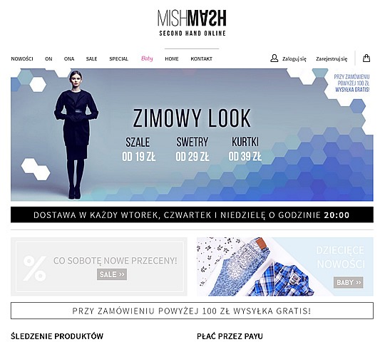 screen strony https://www.mishmashclothing.pl - Internetowy sklep z odzieżą - second hand. Technologie: frontend (html, css, js) oraz backend framework Symfony